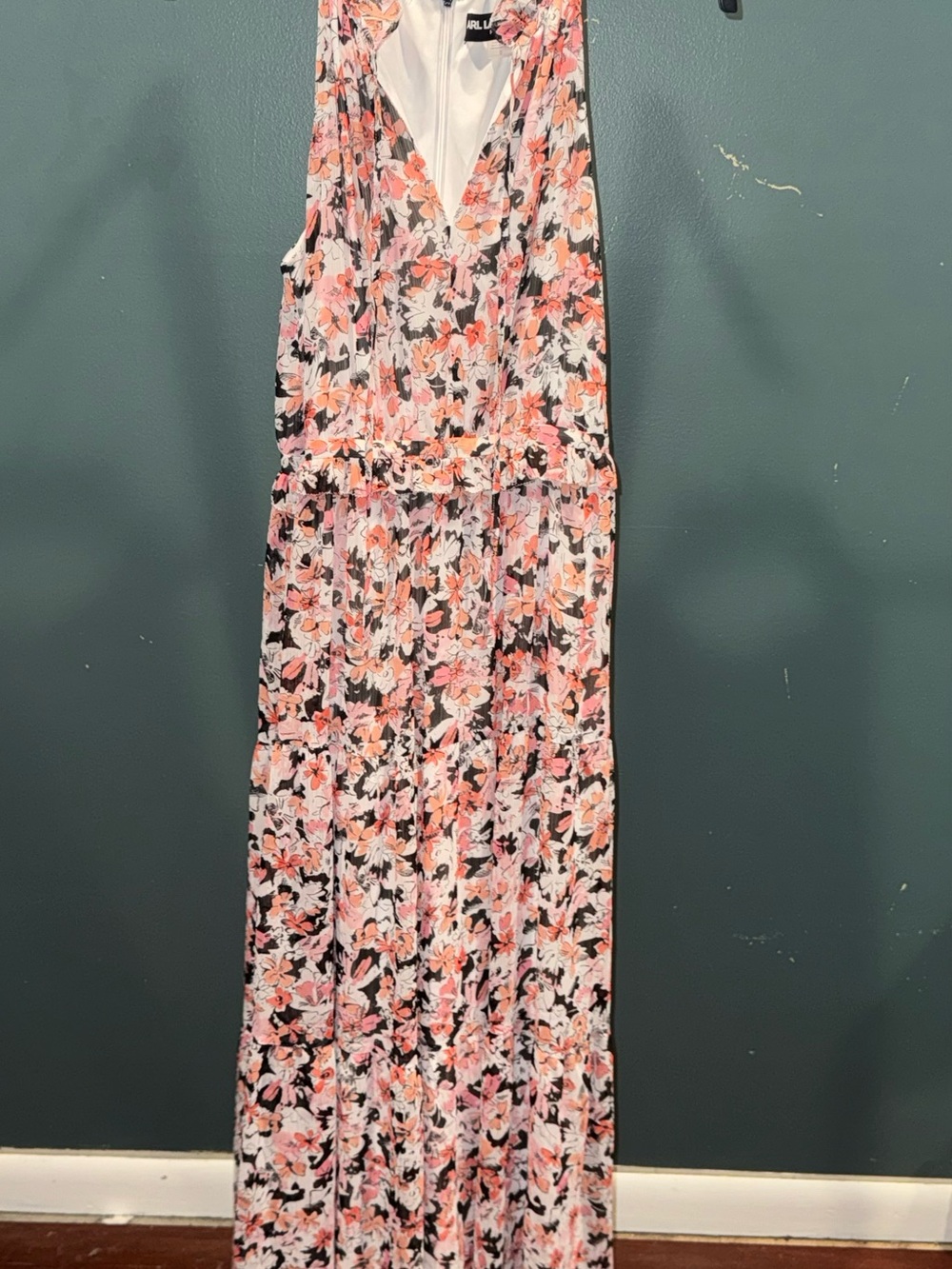 Karl Lagerfeld  Sleeveless V-Neck Maxi Dress - Pink & Black